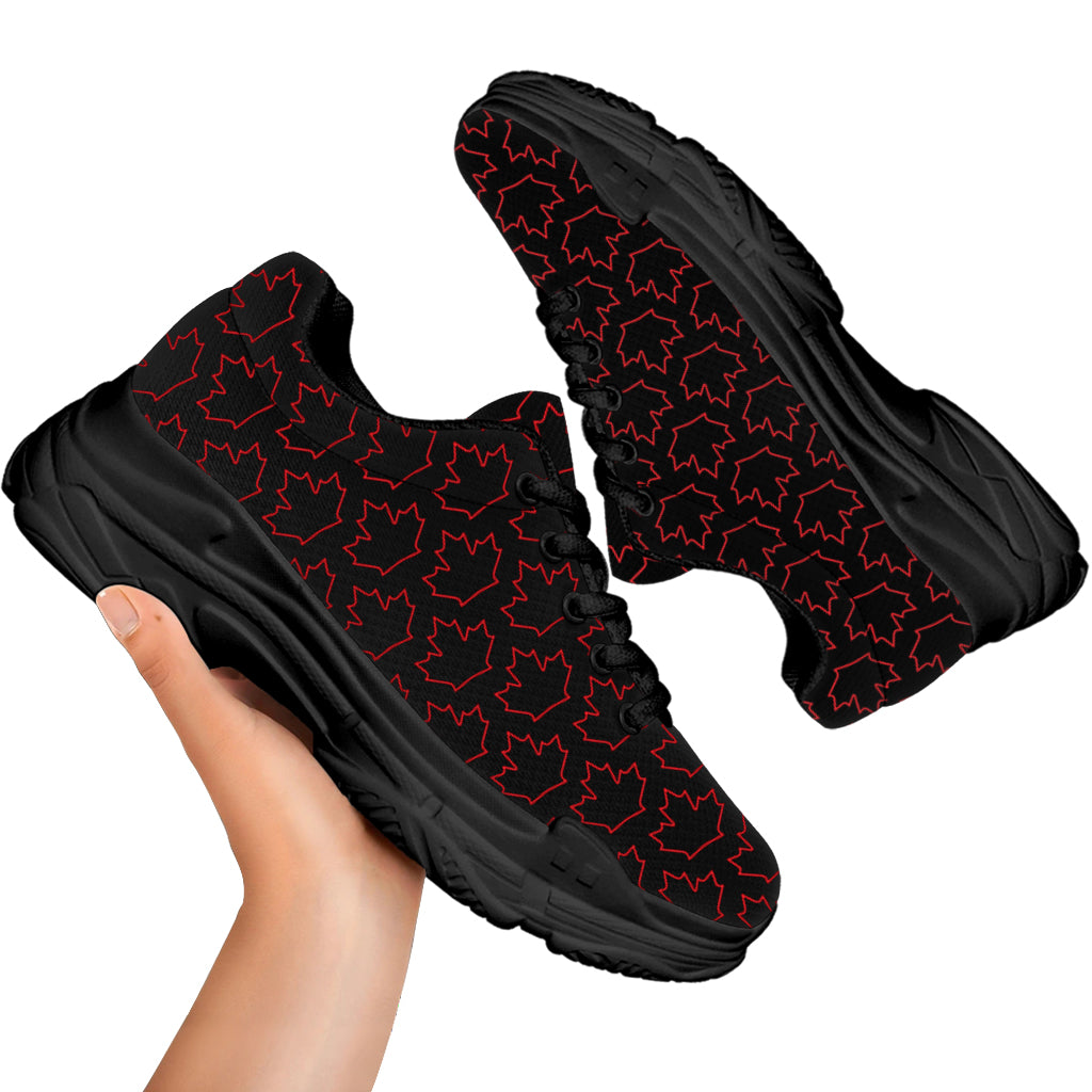 Black And Red Canadian Maple Leaf Print Black Chunky Shoes