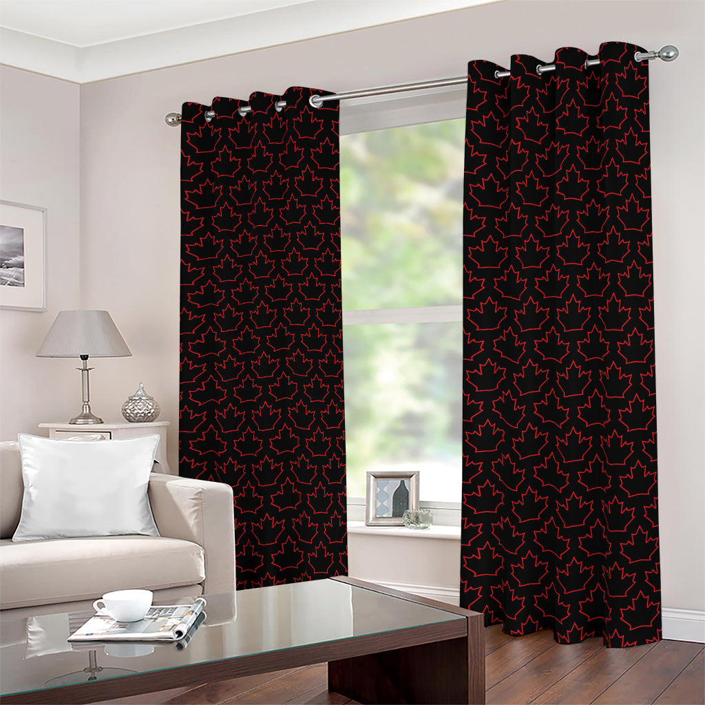 Black And Red Canadian Maple Leaf Print Blackout Grommet Curtains