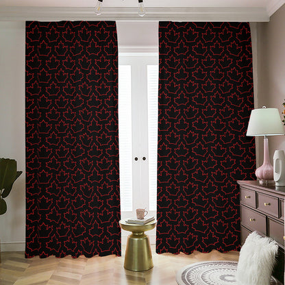Black And Red Canadian Maple Leaf Print Blackout Pencil Pleat Curtains