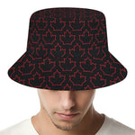 Black And Red Canadian Maple Leaf Print Bucket Hat