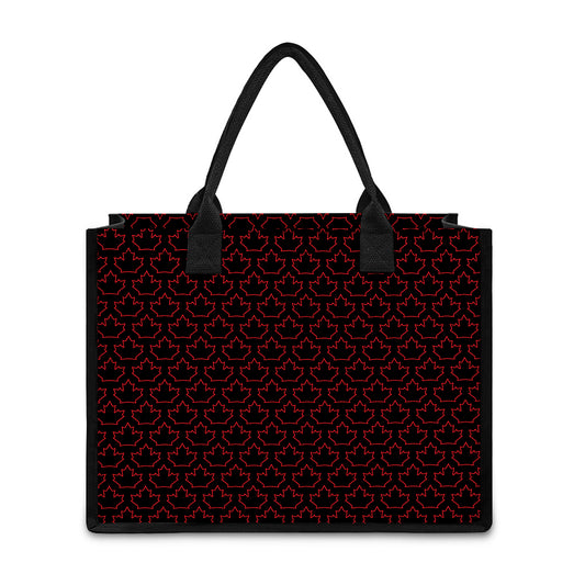Black And Red Canadian Maple Leaf Print Canvas Tote Bag