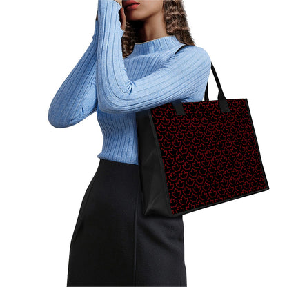 Black And Red Canadian Maple Leaf Print Canvas Tote Bag