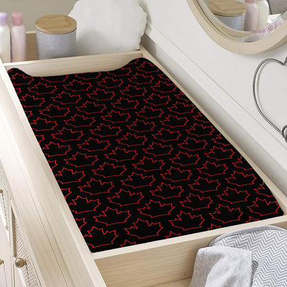 Black And Red Canadian Maple Leaf Print Changing Pad Cover