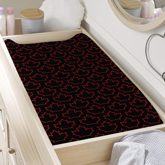 Black And Red Canadian Maple Leaf Print Changing Pad Cover