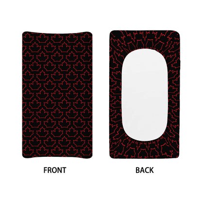 Black And Red Canadian Maple Leaf Print Changing Pad Cover