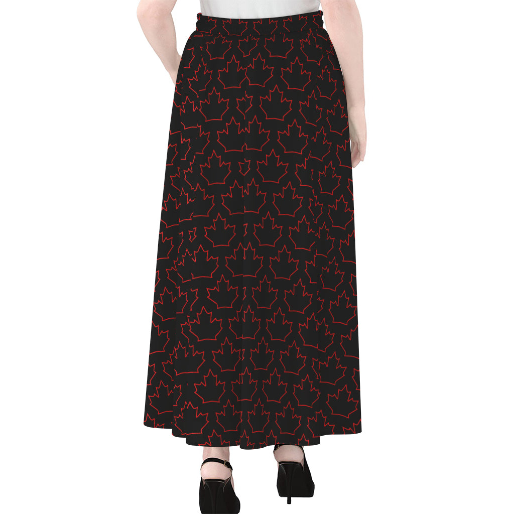 Black And Red Canadian Maple Leaf Print Chiffon Maxi Skirt