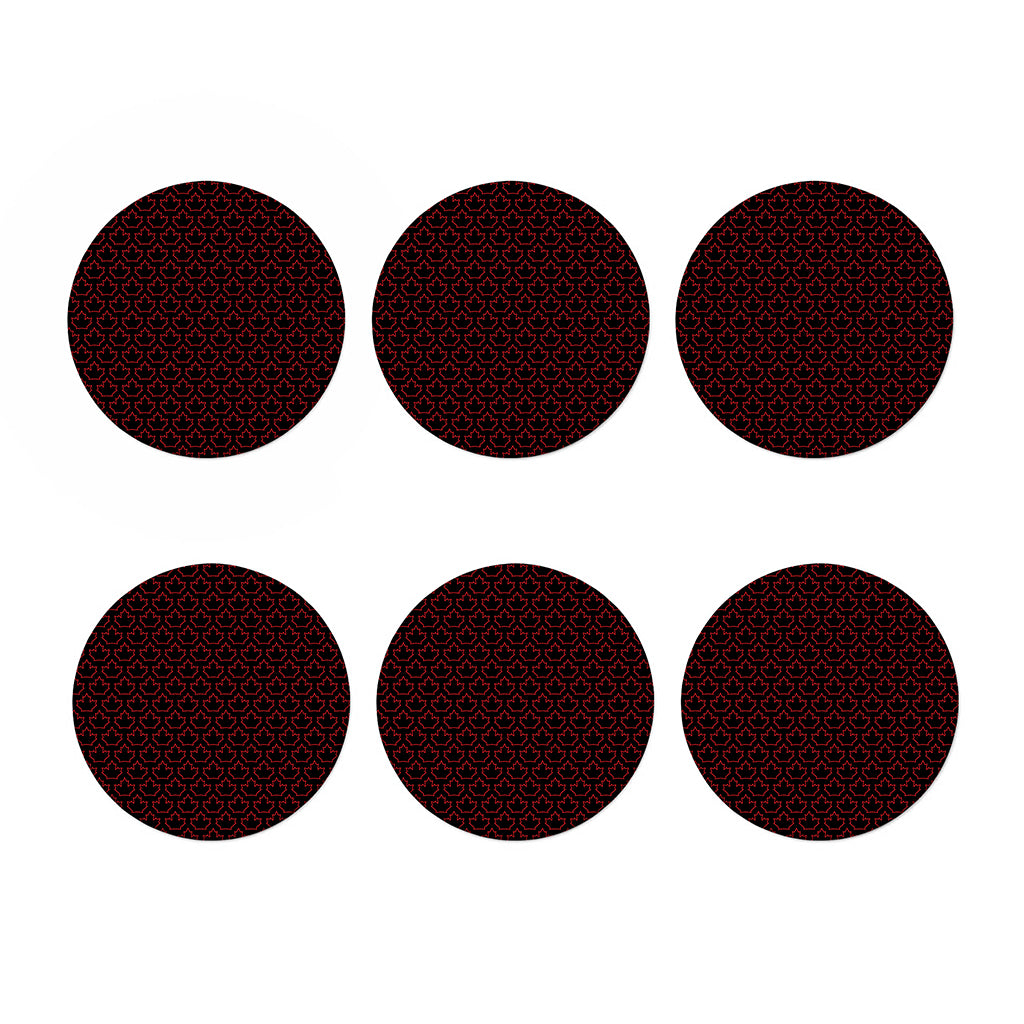 Black And Red Canadian Maple Leaf Print Coaster Set