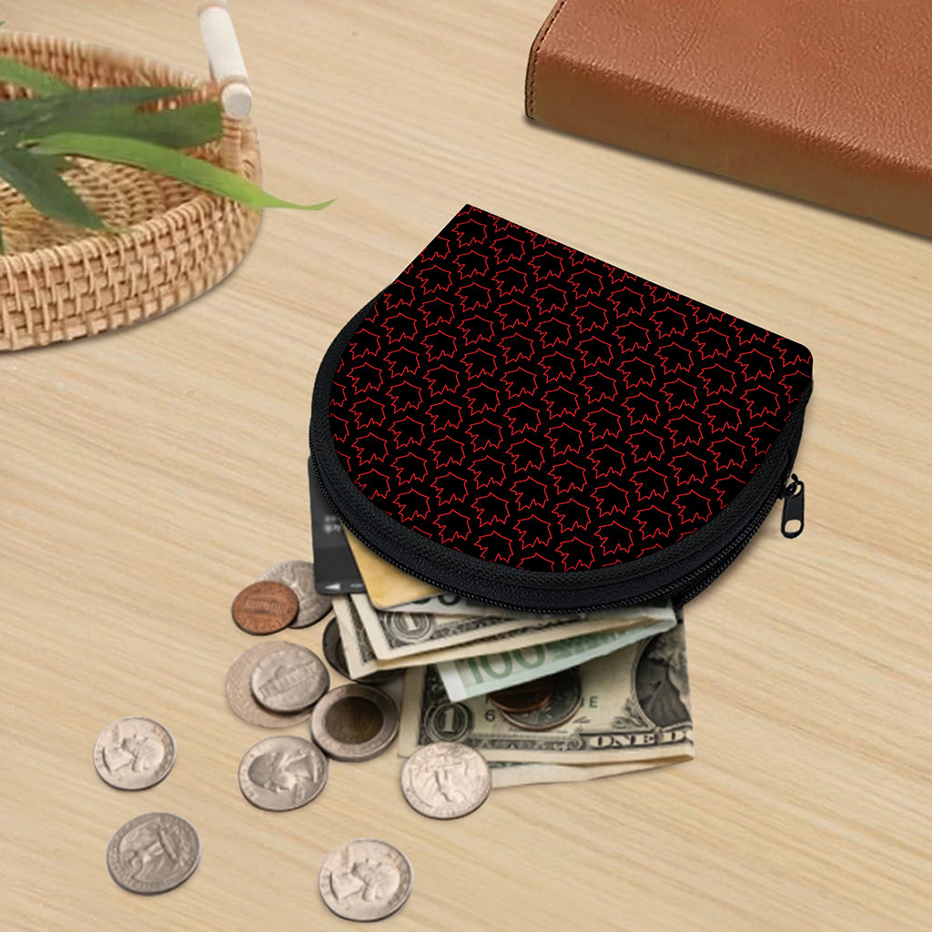 Black And Red Canadian Maple Leaf Print Coin Purse