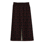 Black And Red Canadian Maple Leaf Print Cotton Front Slit Maxi Skirt