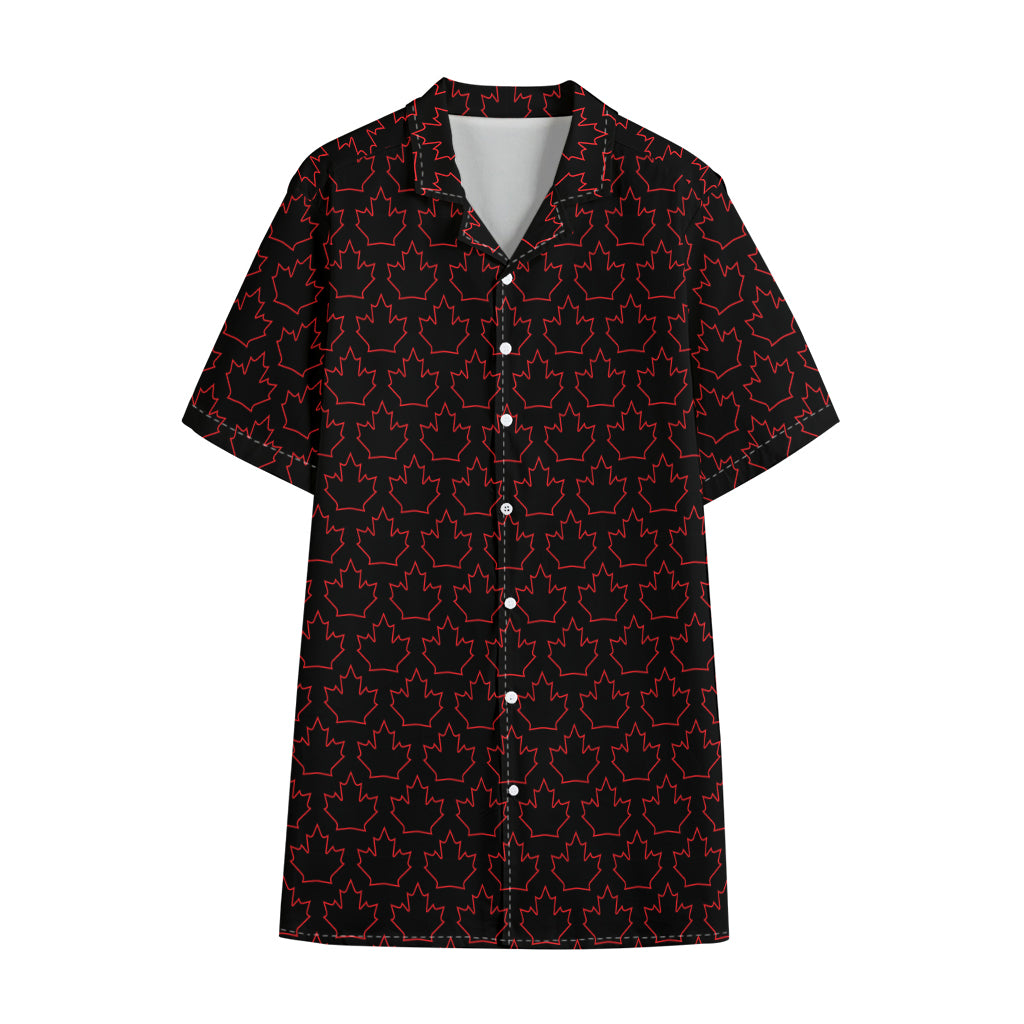 Black And Red Canadian Maple Leaf Print Cotton Hawaiian Shirt