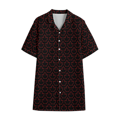 Black And Red Canadian Maple Leaf Print Cotton Hawaiian Shirt