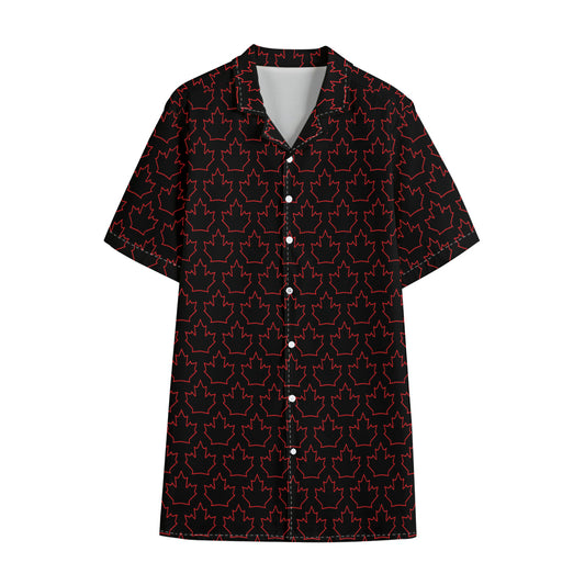 Black And Red Canadian Maple Leaf Print Cotton Hawaiian Shirt