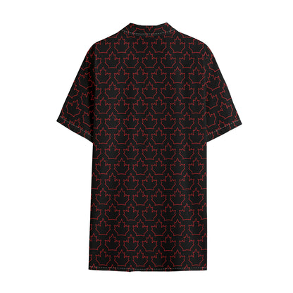 Black And Red Canadian Maple Leaf Print Cotton Hawaiian Shirt