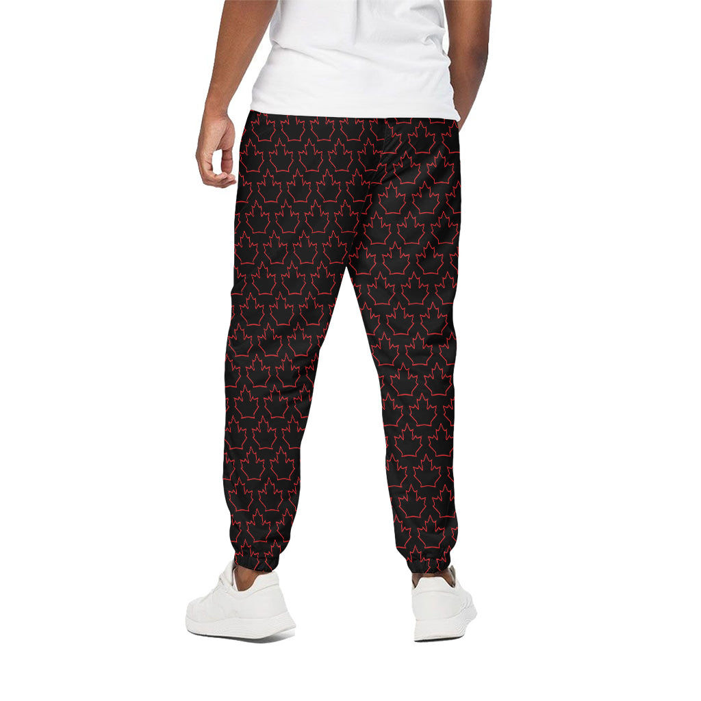 Black And Red Canadian Maple Leaf Print Cotton Pants