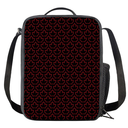 Black And Red Canadian Maple Leaf Print Crossbody Lunch Bag