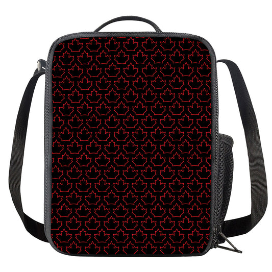 Black And Red Canadian Maple Leaf Print Crossbody Lunch Bag