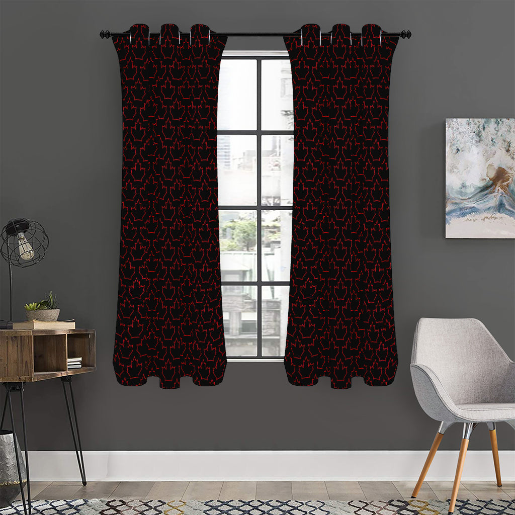 Black And Red Canadian Maple Leaf Print Curtain