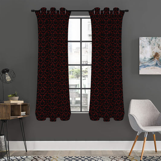 Black And Red Canadian Maple Leaf Print Curtain