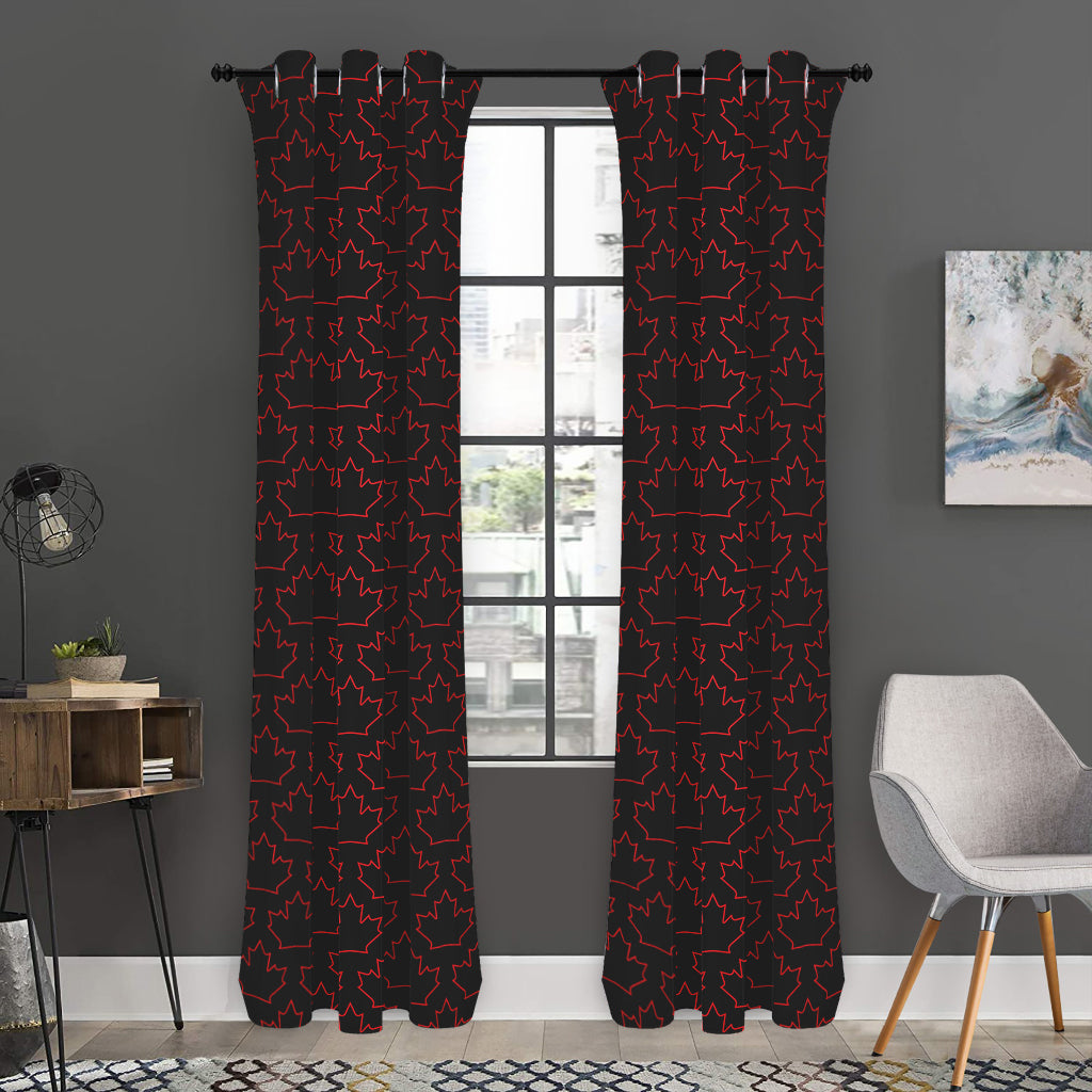 Black And Red Canadian Maple Leaf Print Curtain