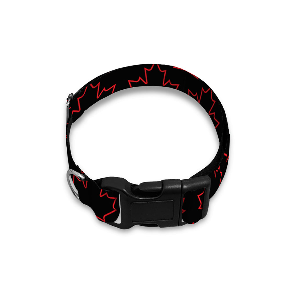 Black And Red Canadian Maple Leaf Print Dog Collar