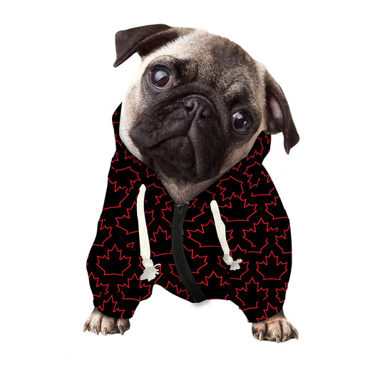 Black And Red Canadian Maple Leaf Print Dog Zip Up Hoodie