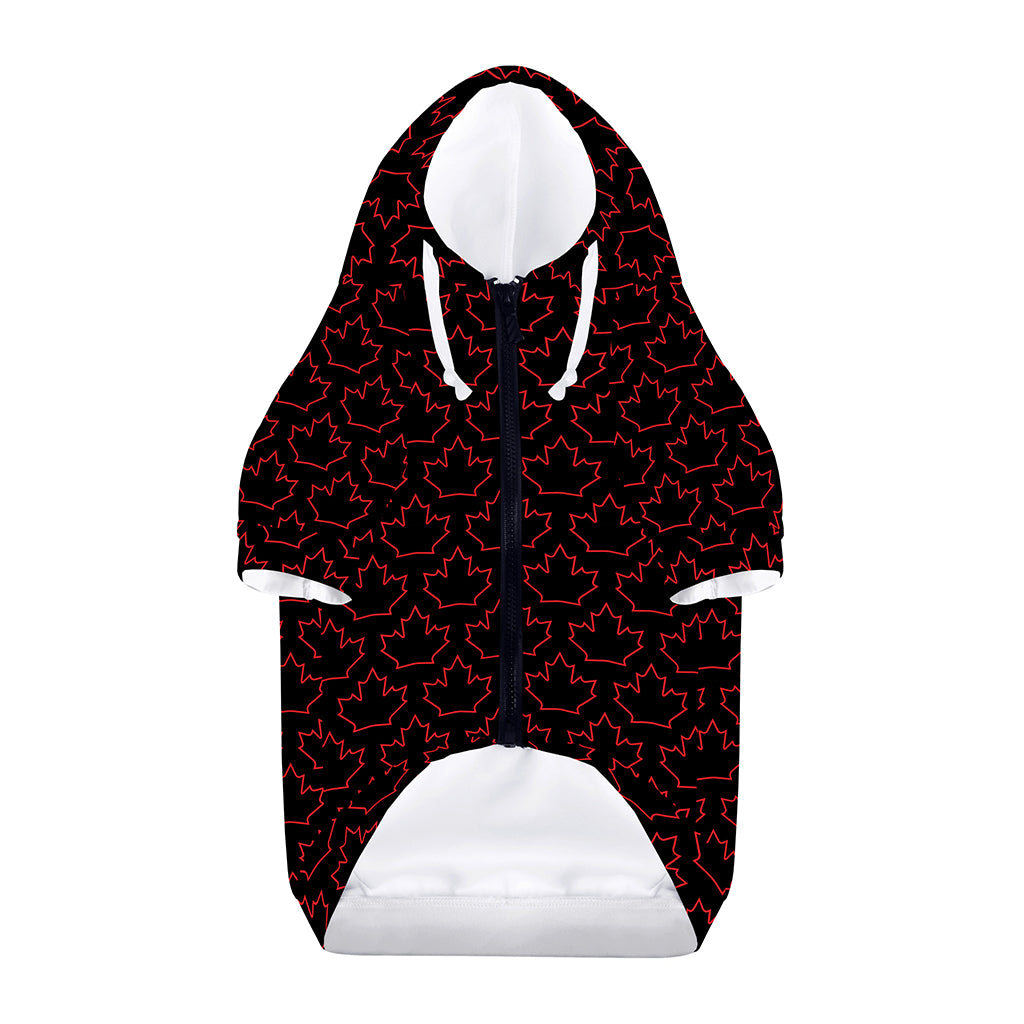 Black And Red Canadian Maple Leaf Print Dog Zip Up Hoodie