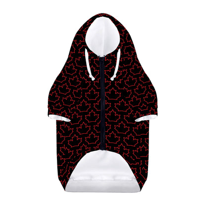 Black And Red Canadian Maple Leaf Print Dog Zip Up Hoodie