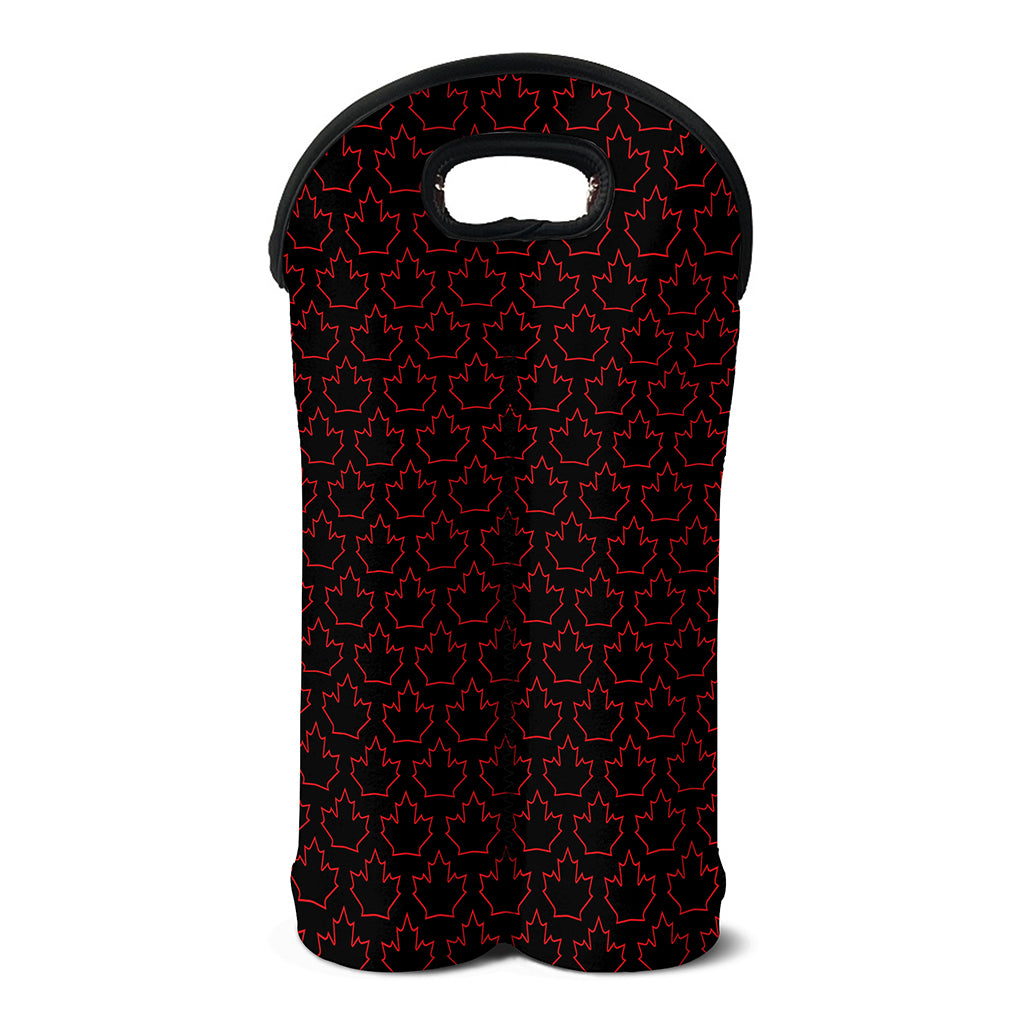 Black And Red Canadian Maple Leaf Print Double Neoprene Wine Tote