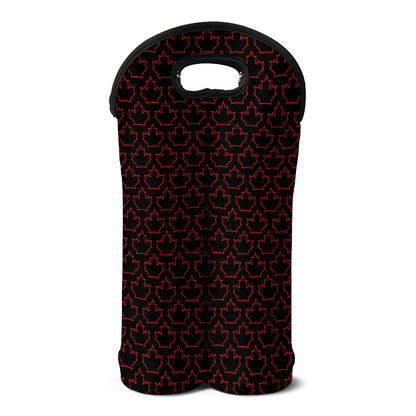 Black And Red Canadian Maple Leaf Print Double Neoprene Wine Tote