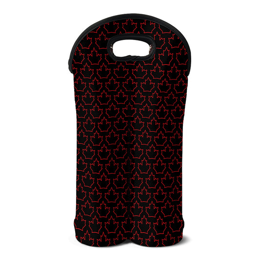 Black And Red Canadian Maple Leaf Print Double Neoprene Wine Tote