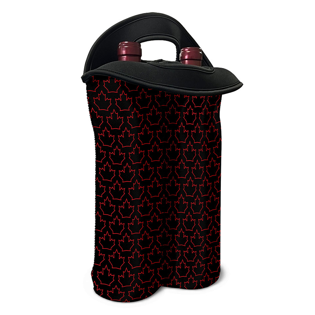 Black And Red Canadian Maple Leaf Print Double Neoprene Wine Tote