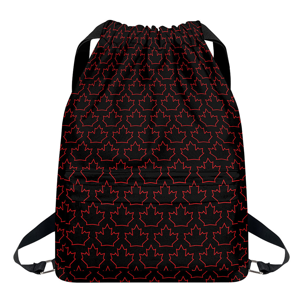 Black And Red Canadian Maple Leaf Print Drawstring Backpack
