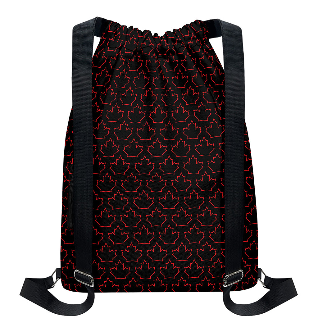 Black And Red Canadian Maple Leaf Print Drawstring Backpack