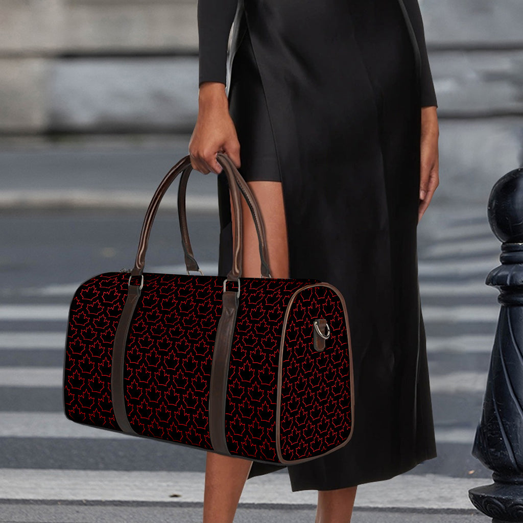 Black And Red Canadian Maple Leaf Print Duffle Bag