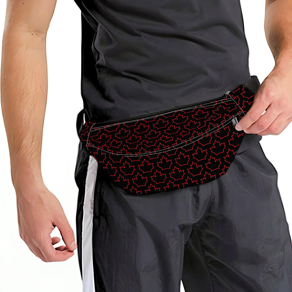 Black And Red Canadian Maple Leaf Print Fanny Pack