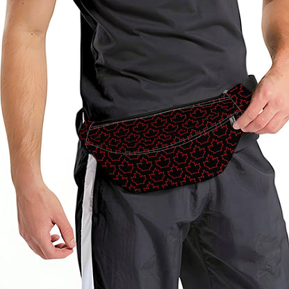 Black And Red Canadian Maple Leaf Print Fanny Pack