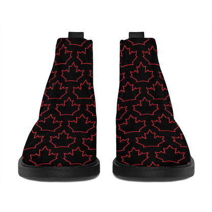 Black And Red Canadian Maple Leaf Print Flat Ankle Boots