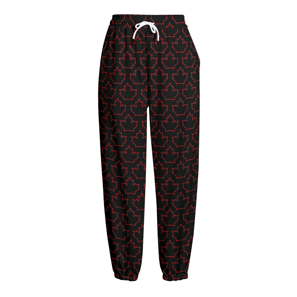 Black And Red Canadian Maple Leaf Print Fleece Lined Knit Pants