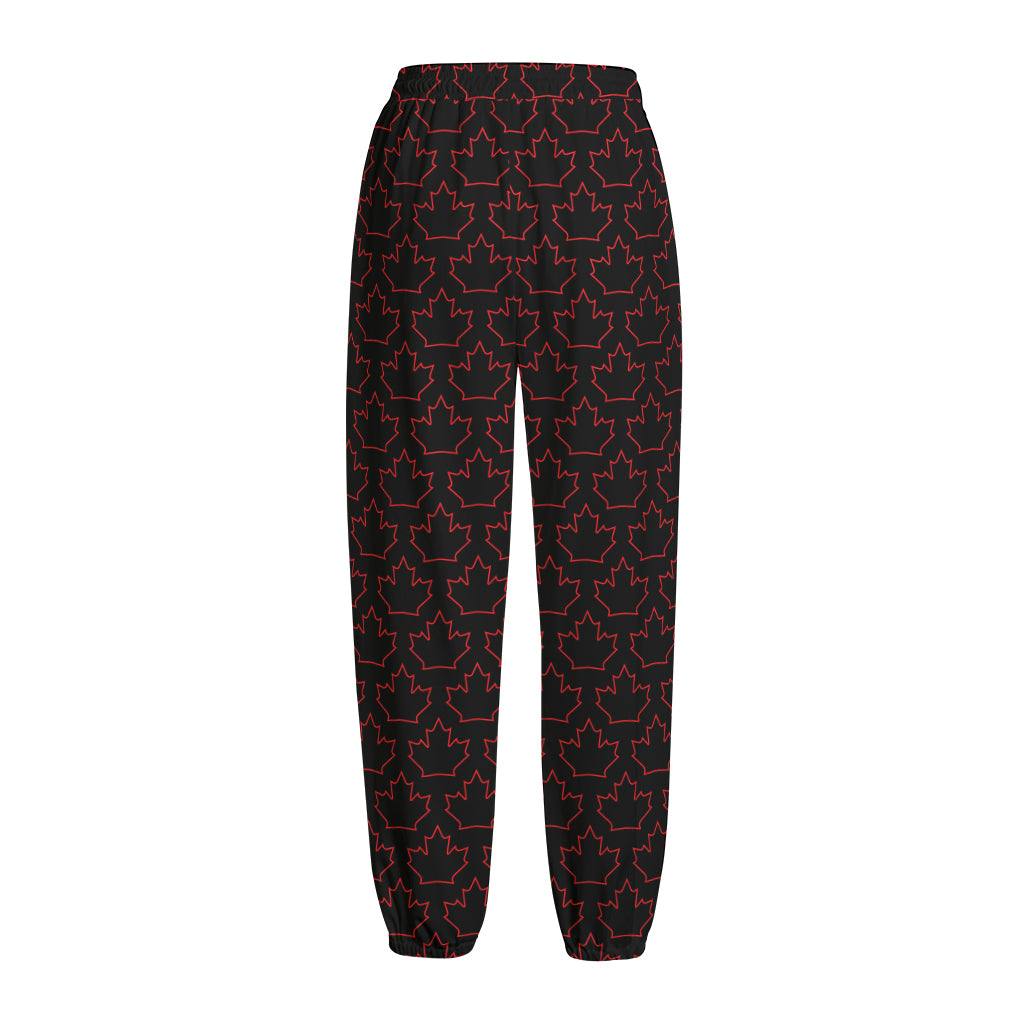 Black And Red Canadian Maple Leaf Print Fleece Lined Knit Pants