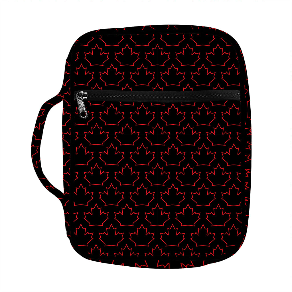 Black And Red Canadian Maple Leaf Print Front Pocket Bible Bag