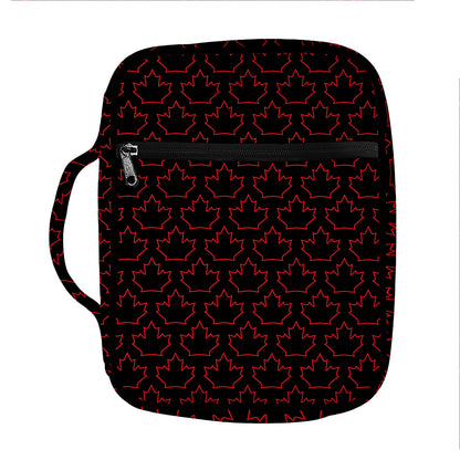 Black And Red Canadian Maple Leaf Print Front Pocket Bible Bag