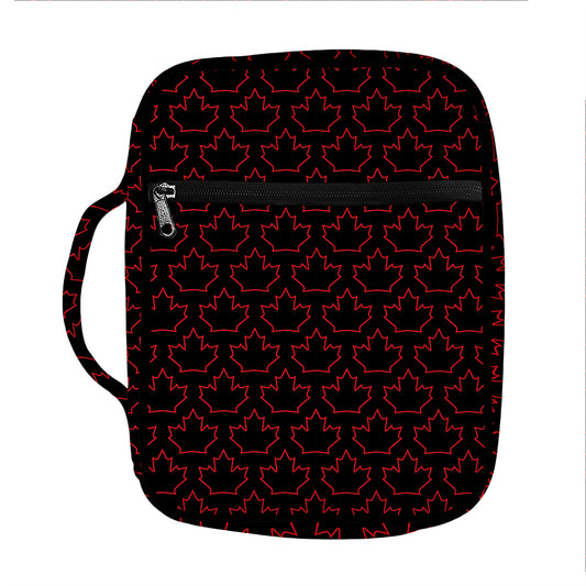 Black And Red Canadian Maple Leaf Print Front Pocket Bible Bag