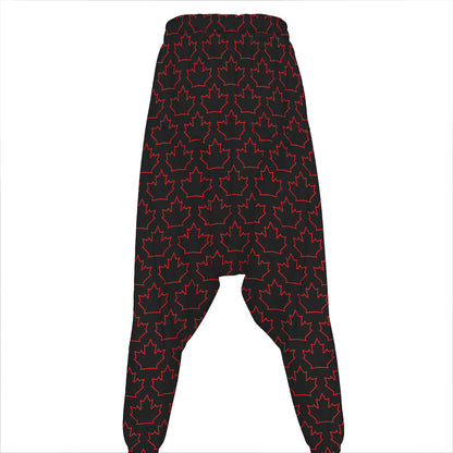 Black And Red Canadian Maple Leaf Print Hammer Pants