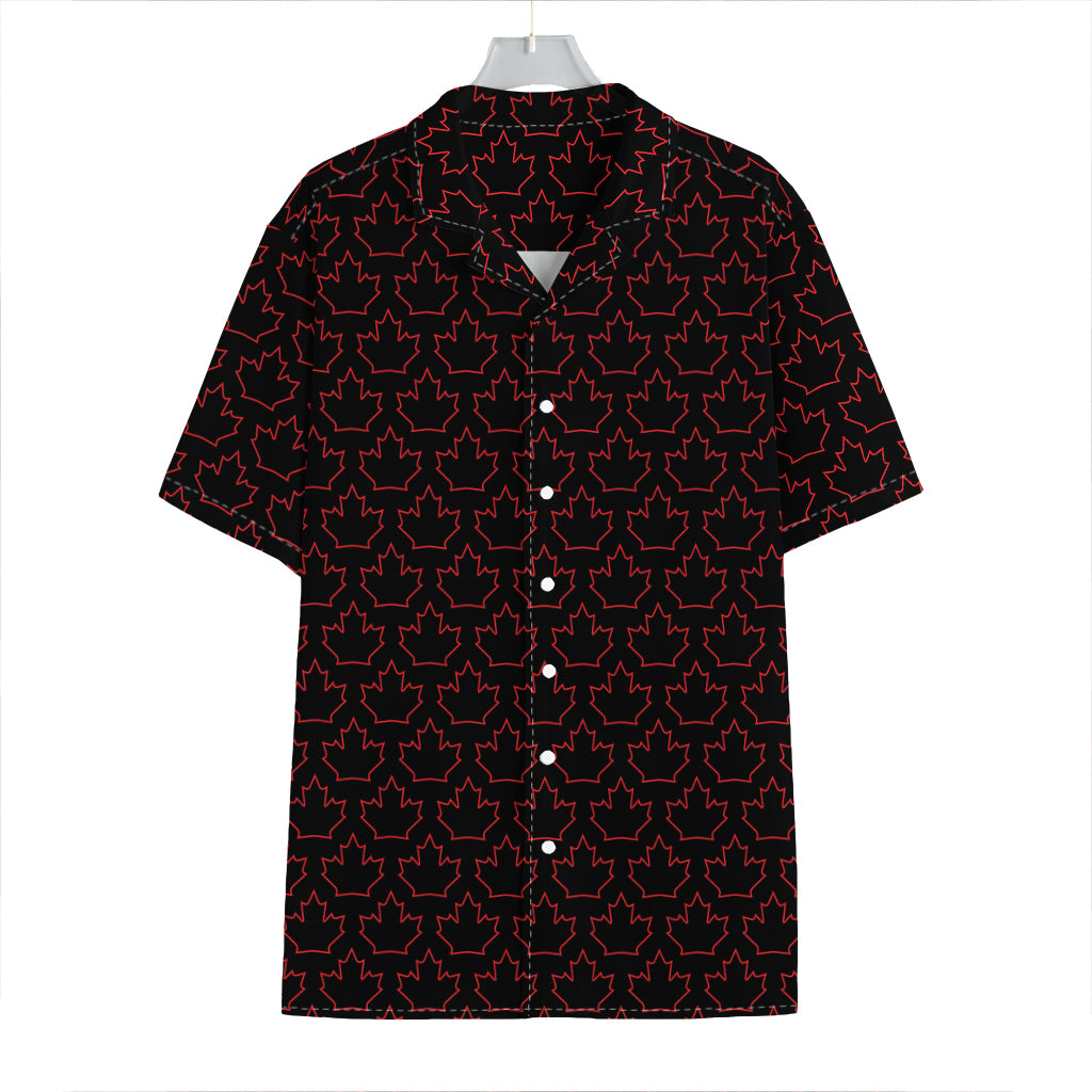 Black And Red Canadian Maple Leaf Print Hawaiian Shirt