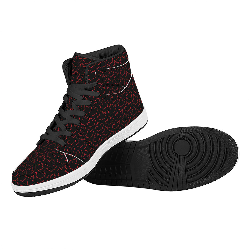 Black And Red Canadian Maple Leaf Print High Top Leather Sneakers