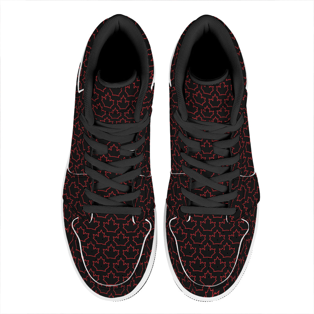 Black And Red Canadian Maple Leaf Print High Top Leather Sneakers