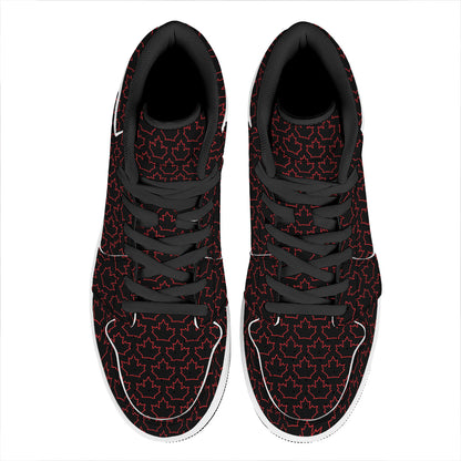 Black And Red Canadian Maple Leaf Print High Top Leather Sneakers