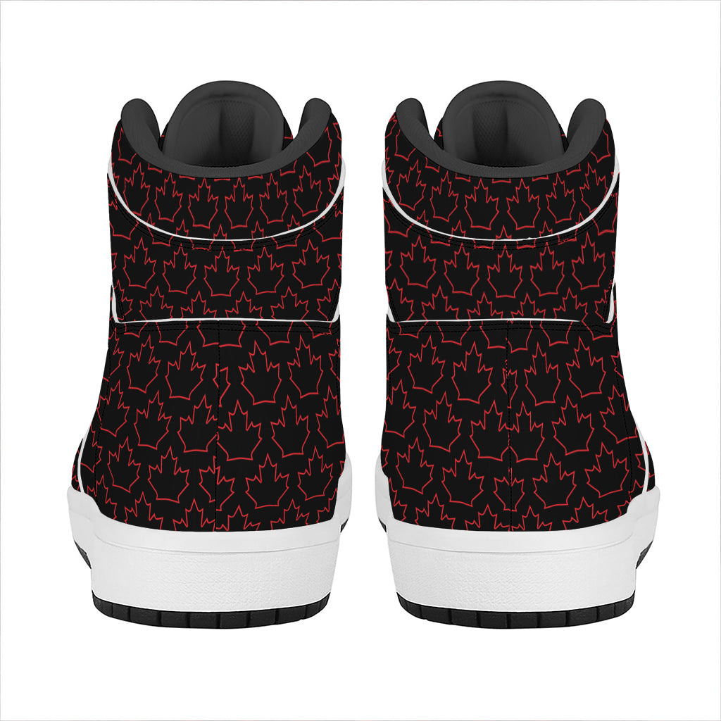 Black And Red Canadian Maple Leaf Print High Top Leather Sneakers