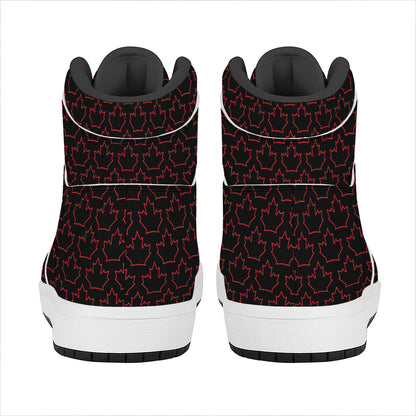 Black And Red Canadian Maple Leaf Print High Top Leather Sneakers