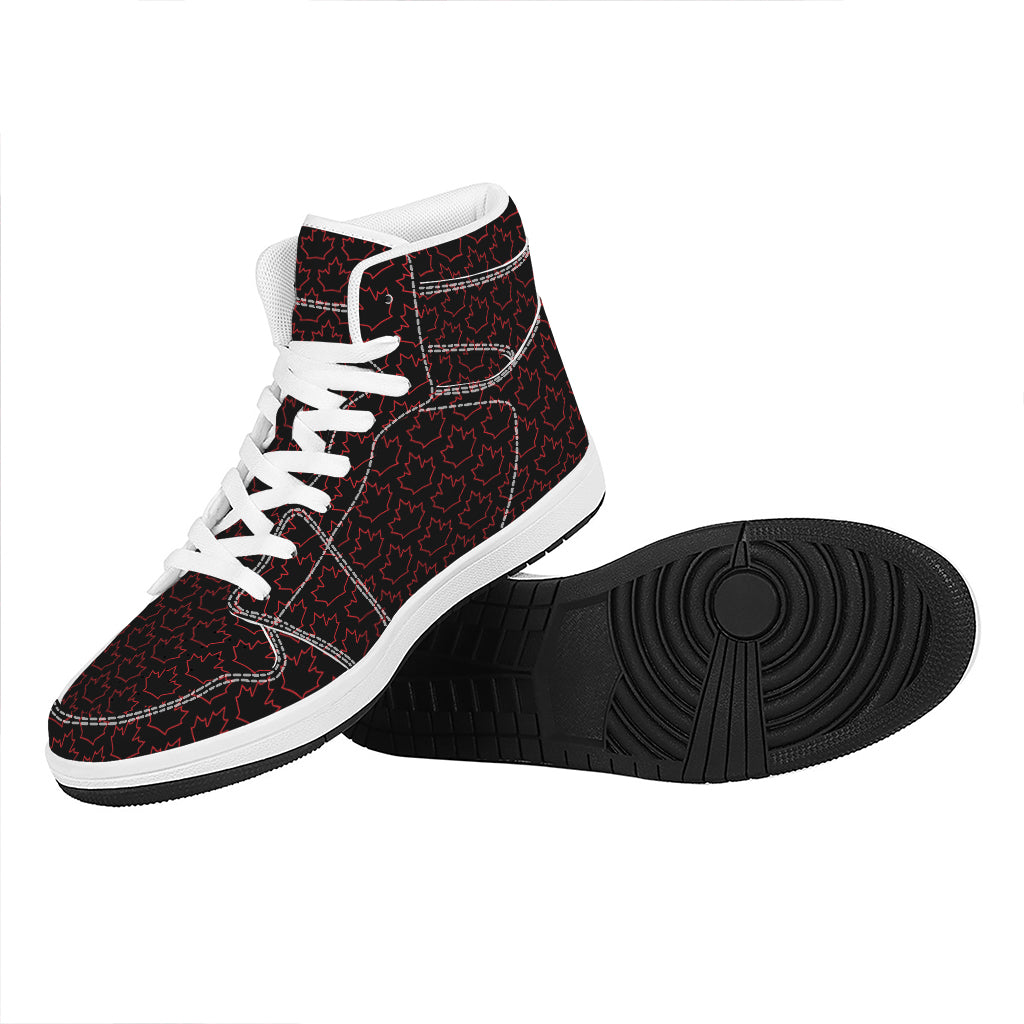 Black And Red Canadian Maple Leaf Print High Top Leather Sneakers